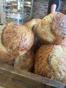 Fresh sourdough bread baked at Midway Bakery Fresh sourdough bread baked at Midway Bakery